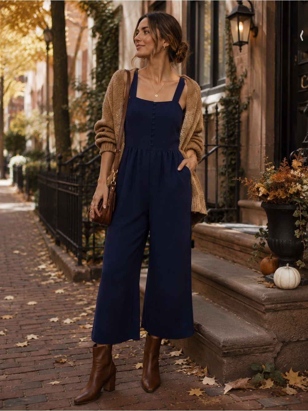 Madewell Navy Wide Leg Cropped Jumpsuit Size 2 Button Front Sleeveless